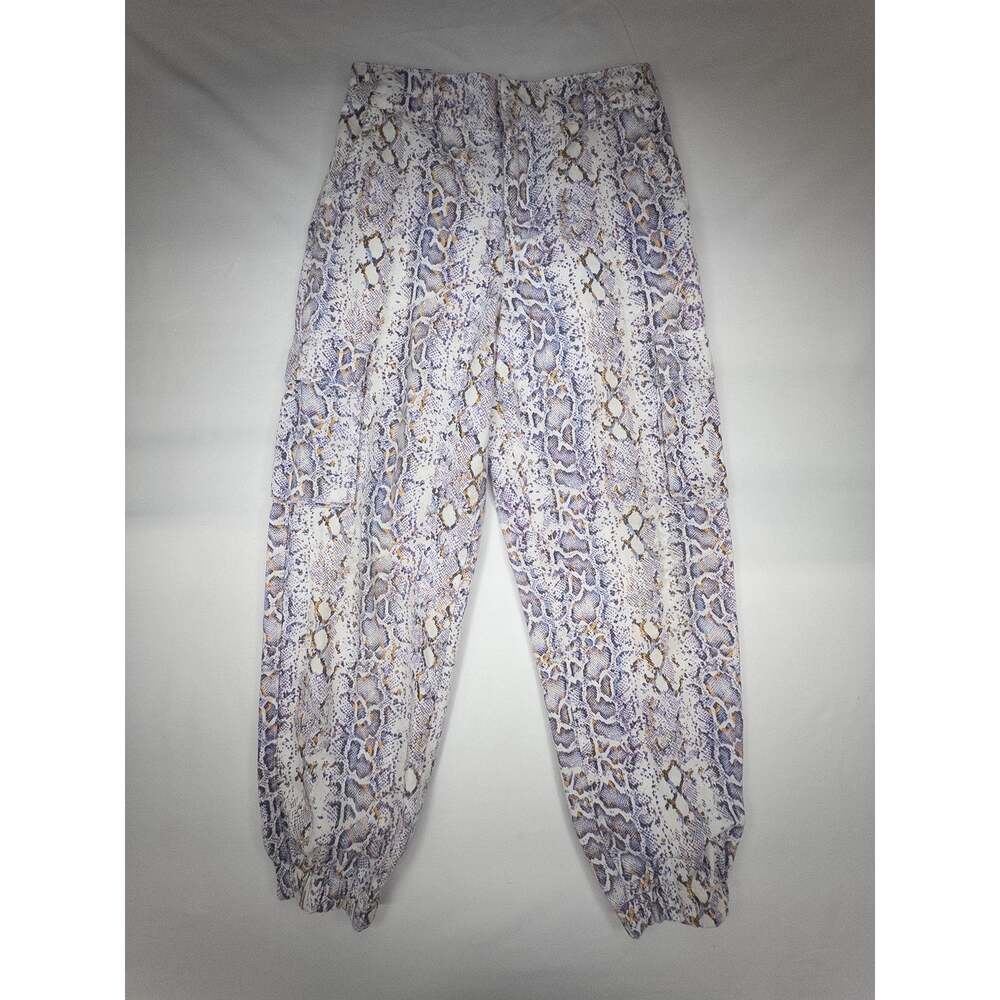 Zara Womens Snakeskin Print Jogger Pants Lavender Cream Elastic Ankle Cuff